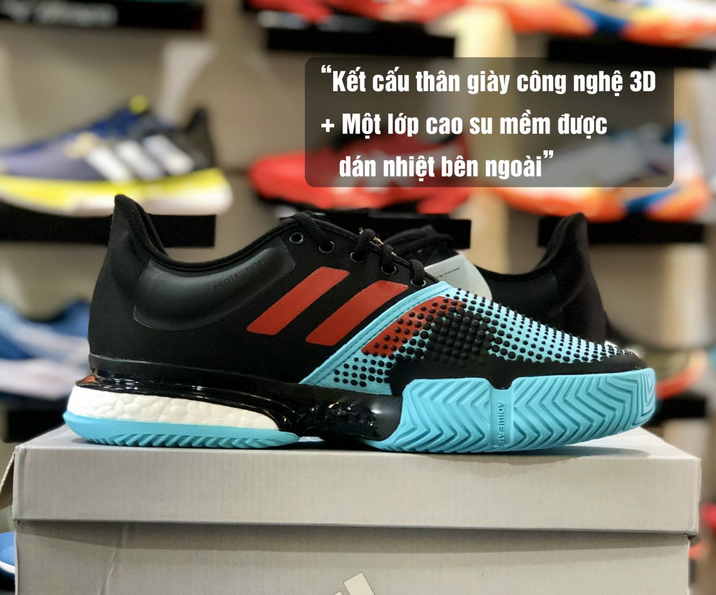 Giá»i thiá»u GiÃ y Tennis Adidas SoleCourt Primeblue Bk/Aqua/Red (GX9066)